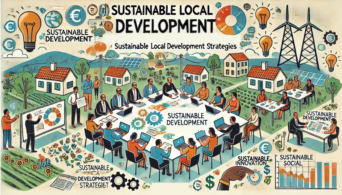 Artwork che raffigura diverse professionalità che si muovono nel mondo della green economy e dello sviluppo sostenibile